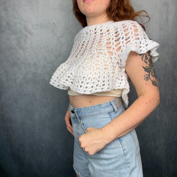Handmade Crochet White‎ Beach Top Size Small - Picture 3 of 5